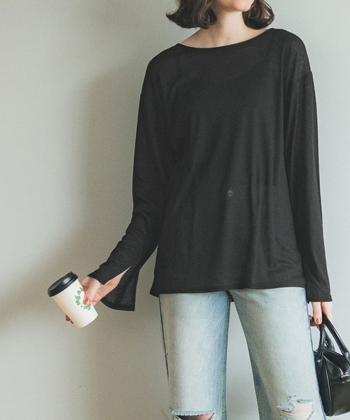 coca（coca）（コカ）の「ランダムリブシースルーカットソー（Tシャツ/カットソー・レディース・グレー/ブラック・M/L）」の9枚目の写真