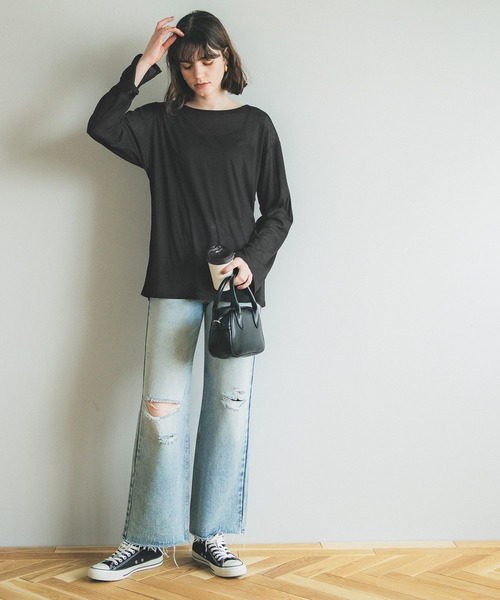 coca（coca）（コカ）の「ランダムリブシースルーカットソー（Tシャツ/カットソー・レディース・グレー/ブラック・M/L）」の10枚目の写真