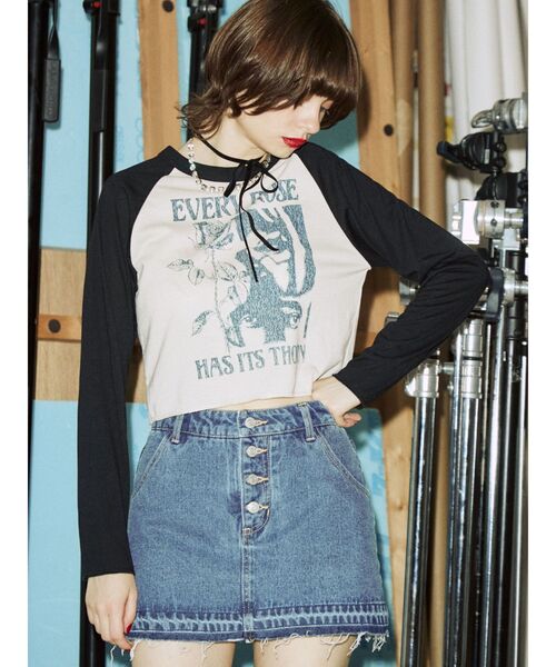 jouetie（ジュエティ）の「ラグランフィットカットソー【ラグランロンT】（Tシャツ/カットソー・レディース・オフホワイト/イエロー/グレー・MEDIUM）」の4枚目の写真