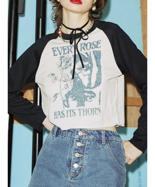 jouetie（ジュエティ）の「ラグランフィットカットソー【ラグランロンT】（Tシャツ/カットソー・レディース・オフホワイト/イエロー/グレー・MEDIUM）」の2枚目の写真