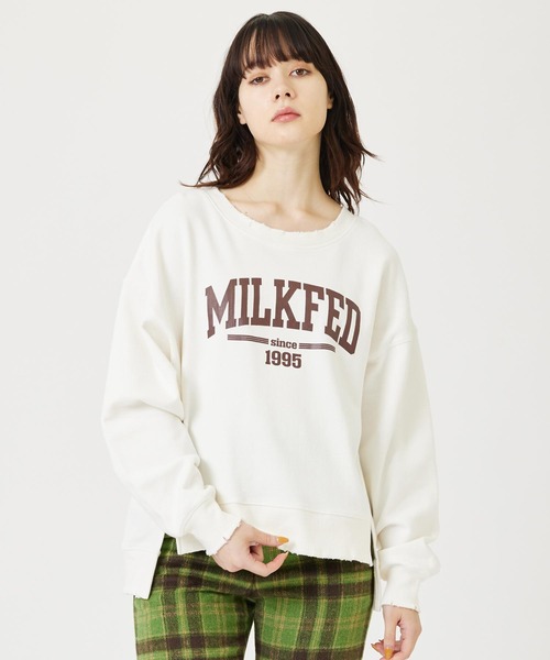 MILKFED.（ミルクフェド）の「DISTRESSED SWEATSHIRT（スウェット・レディース・ホワイト/ネイビー/チャコール・ONE SIZE）」の18枚目の写真