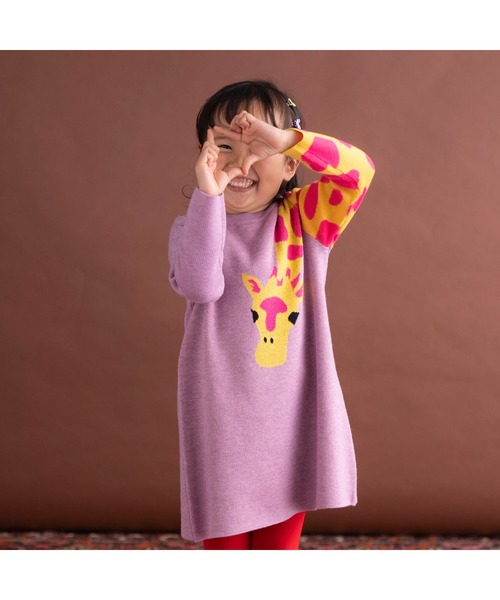 ami amie(アミアミ)の「キリンワンピース(ワンピース・キッズ・サックスブルー/ピンク・115cm/130cm/85cm/100cm)」の2枚目の写真
