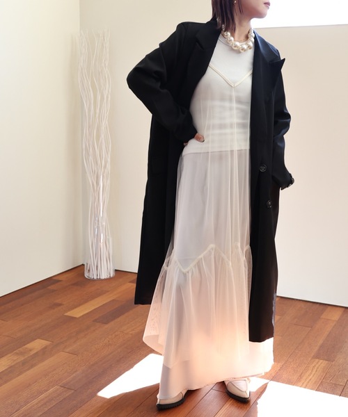 ULEULA（ウルア）の「ベストレイヤードロングテーラードジャケット（テーラードジャケット・レディース・ブラック/ベージュ・FREE）」の7枚目の写真