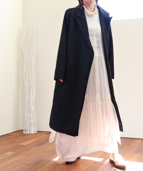 ULEULA（ウルア）の「ベストレイヤードロングテーラードジャケット（テーラードジャケット・レディース・ブラック/ベージュ・FREE）」の6枚目の写真