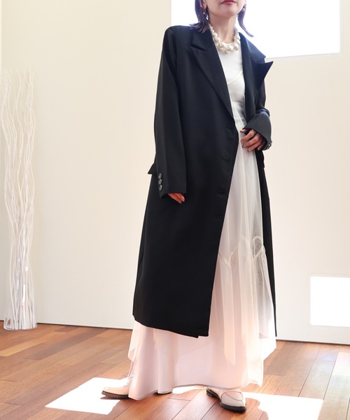 ULEULA（ウルア）の「ベストレイヤードロングテーラードジャケット（テーラードジャケット・レディース・ブラック/ベージュ・FREE）」の8枚目の写真