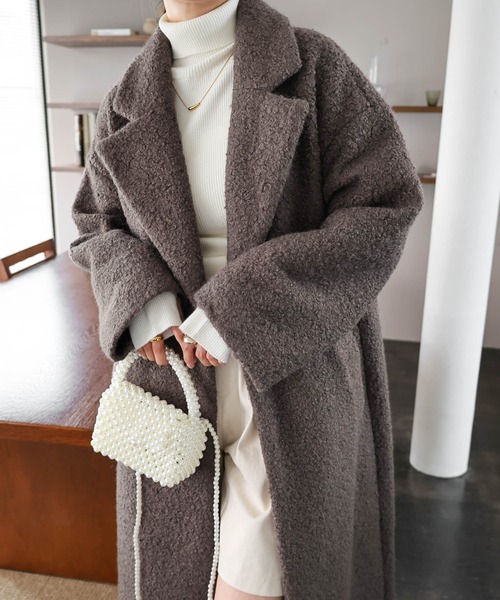 andme（アンドミー）の「フェイクリングウールチェスターコート（チェスターコート・レディース・ブラック/ブラウン/モカ/ライトベージュ・M/L）」の3枚目の写真