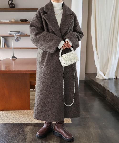 andme（アンドミー）の「フェイクリングウールチェスターコート（チェスターコート・レディース・ブラック/ブラウン/モカ/ライトベージュ・M/L）」の7枚目の写真