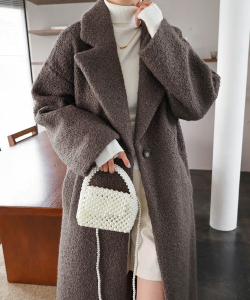 andme（アンドミー）の「フェイクリングウールチェスターコート（チェスターコート・レディース・ブラック/ブラウン/モカ/ライトベージュ・M/L）」の18枚目の写真