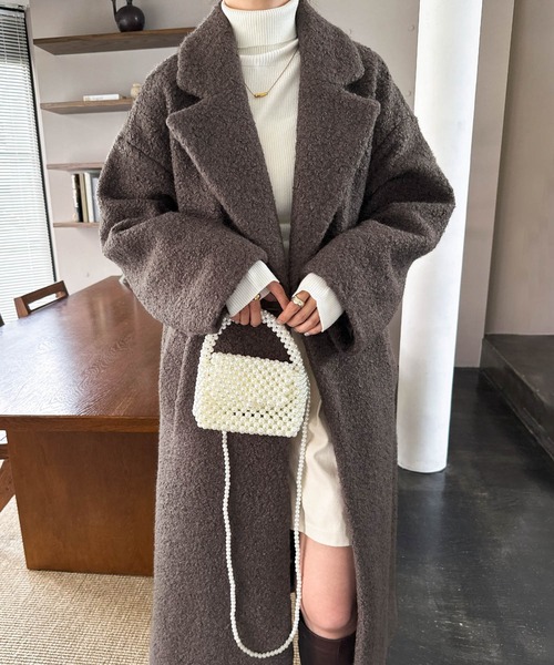 andme（アンドミー）の「フェイクリングウールチェスターコート（チェスターコート・レディース・ブラック/ブラウン/モカ/ライトベージュ・M/L）」の11枚目の写真