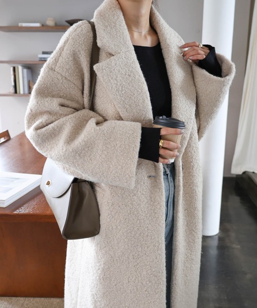 andme（アンドミー）の「フェイクリングウールチェスターコート（チェスターコート・レディース・ブラック/ブラウン/モカ/ライトベージュ・M/L）」の8枚目の写真