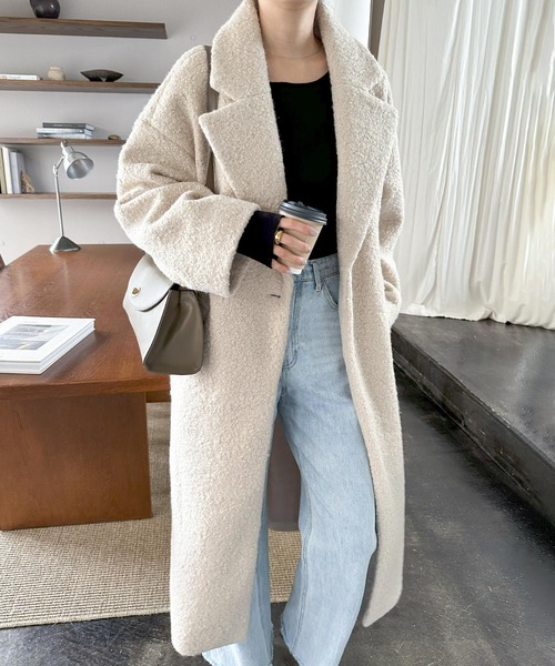 andme（アンドミー）の「フェイクリングウールチェスターコート（チェスターコート・レディース・ブラック/ブラウン/モカ/ライトベージュ・M/L）」の19枚目の写真