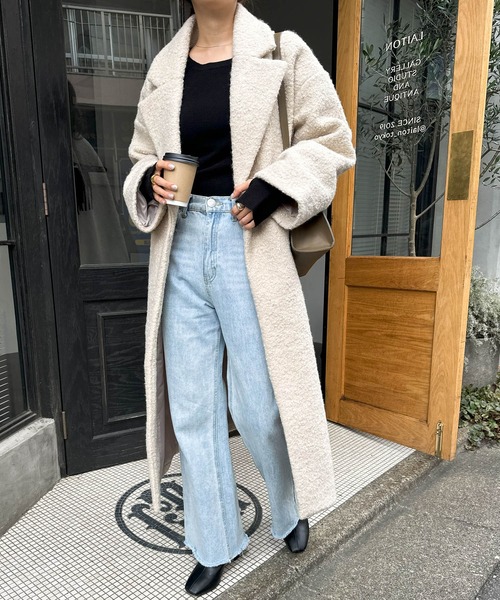 andme（アンドミー）の「フェイクリングウールチェスターコート（チェスターコート・レディース・ブラック/ブラウン/モカ/ライトベージュ・M/L）」の10枚目の写真