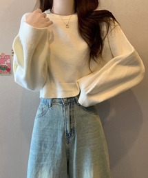 ショート丈ニットプルオーバ