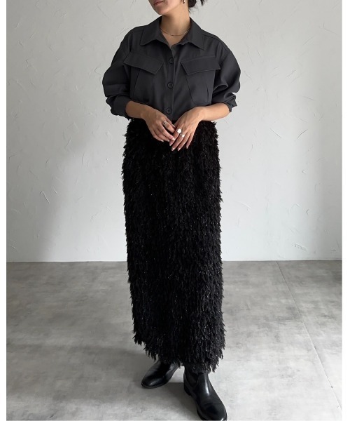 leimn（レイムン）の「フリンジジャガードロングスカート（スカート・レディース・グレー/ブラック・M）」の2枚目の写真