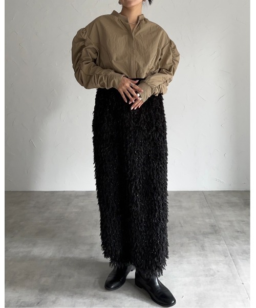 leimn（レイムン）の「フリンジジャガードロングスカート（スカート・レディース・グレー/ブラック・M）」の9枚目の写真