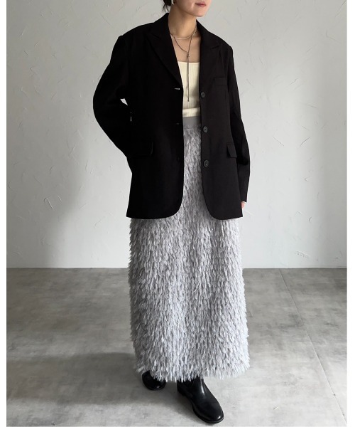 leimn（レイムン）の「フリンジジャガードロングスカート（スカート・レディース・グレー/ブラック・M）」の4枚目の写真