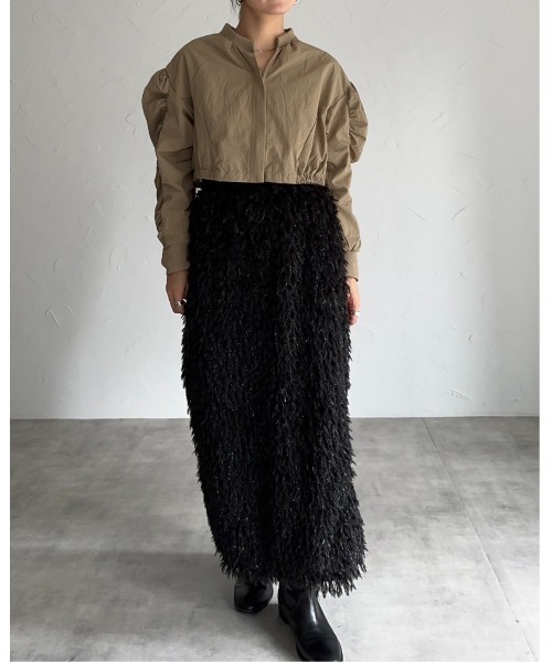 leimn（レイムン）の「フリンジジャガードロングスカート（スカート・レディース・グレー/ブラック・M）」の11枚目の写真