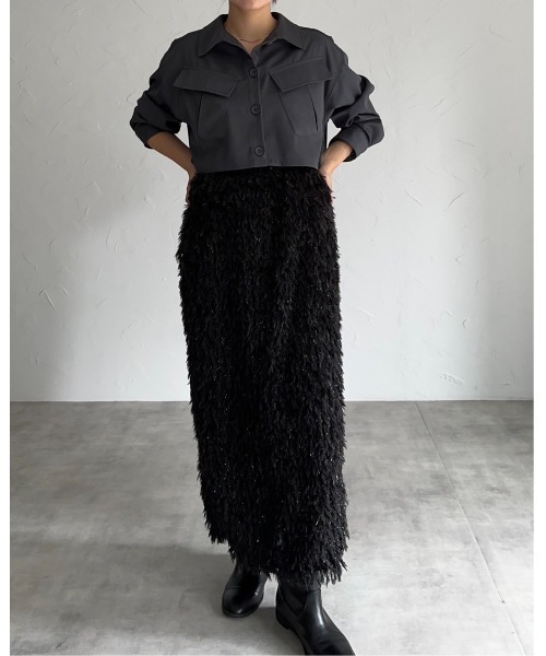 leimn（レイムン）の「フリンジジャガードロングスカート（スカート・レディース・グレー/ブラック・M）」の12枚目の写真