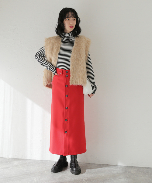 DAIRIKU(ダイリク)の「【DAIRIKU / ダイリク】Long Polyester Skirt(スカート・レディース・レッド・23)」の3枚目の写真