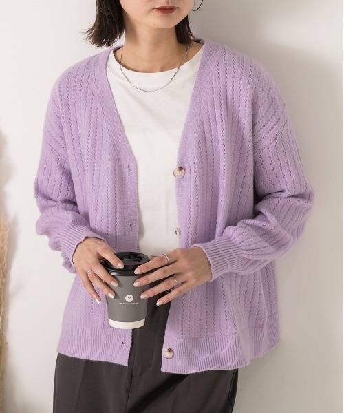 ad thie(アドティエ)の「もちもち・Vネック ニットカーディガン(カーディガン/ボレロ・レディース・グリーン/オフホワイト/イエロー/パープル・FREE)」の12枚目の写真