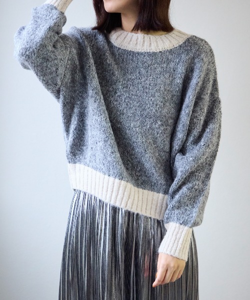 TRIANGLE PALETTE(トライアングルパレット)の「ミックスヤーン配色ニット(ニット/セーター・レディース・ピンク/イエロー/ライトグリーン/ブルー/ベージュ/グレー・FREE)」の2枚目の写真