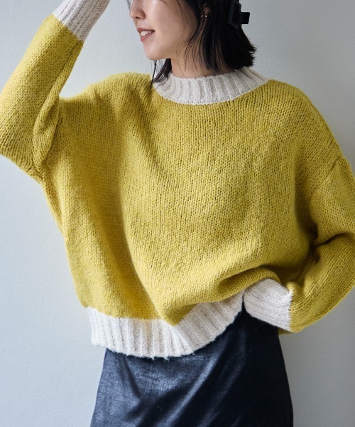TRIANGLE PALETTE(トライアングルパレット)の「ミックスヤーン配色ニット(ニット/セーター・レディース・ピンク/イエロー/ライトグリーン/ブルー/ベージュ/グレー・FREE)」の6枚目の写真