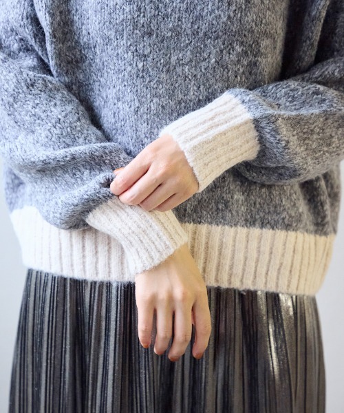 TRIANGLE PALETTE(トライアングルパレット)の「ミックスヤーン配色ニット(ニット/セーター・レディース・ピンク/イエロー/ライトグリーン/ブルー/ベージュ/グレー・FREE)」の17枚目の写真