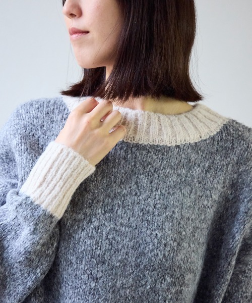 TRIANGLE PALETTE(トライアングルパレット)の「ミックスヤーン配色ニット(ニット/セーター・レディース・ピンク/イエロー/ライトグリーン/ブルー/ベージュ/グレー・FREE)」の16枚目の写真