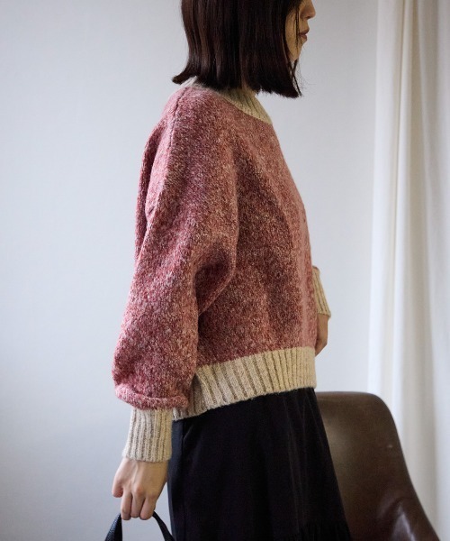 TRIANGLE PALETTE(トライアングルパレット)の「ミックスヤーン配色ニット(ニット/セーター・レディース・ピンク/イエロー/ライトグリーン/ブルー/ベージュ/グレー・FREE)」の9枚目の写真