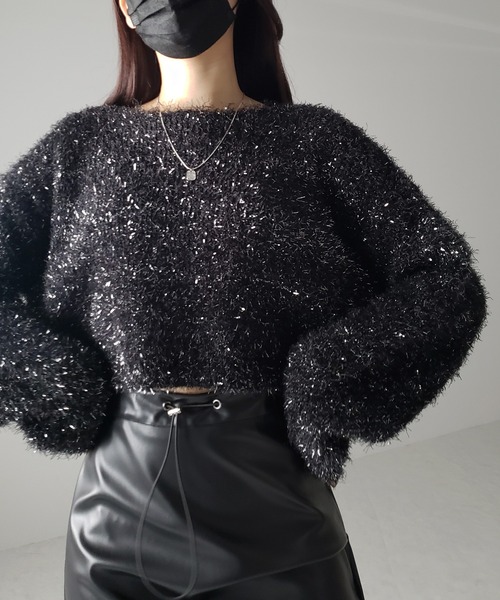 me+em select(ミームセレクト)の「【 2color 】ラメシャギーショートニットトップス(ニット/セーター・レディース・シルバー/ブラック・FREE)」の11枚目の写真