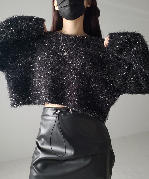 me+em select(ミームセレクト)の「【 2color 】ラメシャギーショートニットトップス(ニット/セーター・レディース・シルバー/ブラック・FREE)」の19枚目の写真