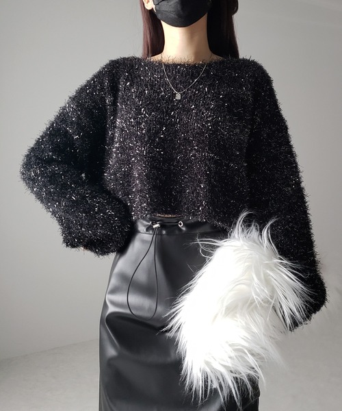 me+em select(ミームセレクト)の「【 2color 】ラメシャギーショートニットトップス(ニット/セーター・レディース・シルバー/ブラック・FREE)」の16枚目の写真