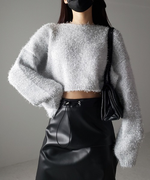 me+em select(ミームセレクト)の「【 2color 】ラメシャギーショートニットトップス(ニット/セーター・レディース・シルバー/ブラック・FREE)」の17枚目の写真
