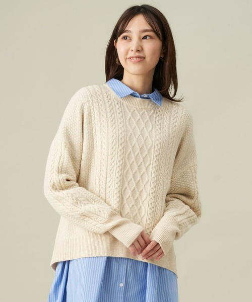 Pitta Re:)（ピッタリ）の「ラム混ケーブルニット バックスリットプルオーバー（ニット/セーター・レディース・ターコイズブルー/グレイッシュベージュ・M/L）」の17枚目の写真