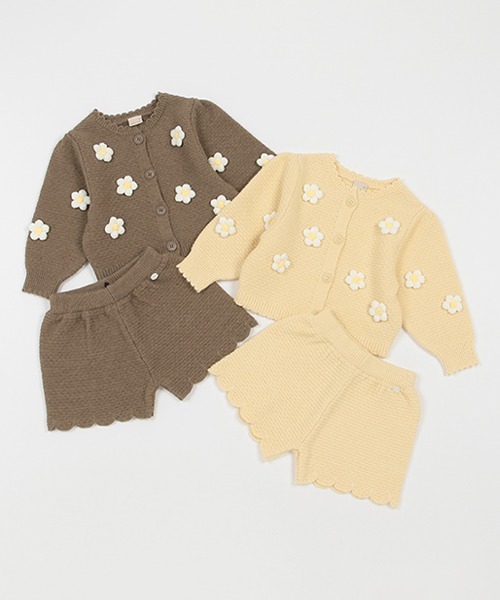 petit main（プティマイン）の「【リンク】花モチーフカーデセットアップ★（アンサンブル・キッズ・モカ/クリーム・M/L/S）」の3枚目の写真