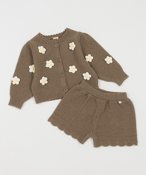 petit main（プティマイン）の「【リンク】花モチーフカーデセットアップ★（アンサンブル・キッズ・モカ/クリーム・M/L/S）」の5枚目の写真