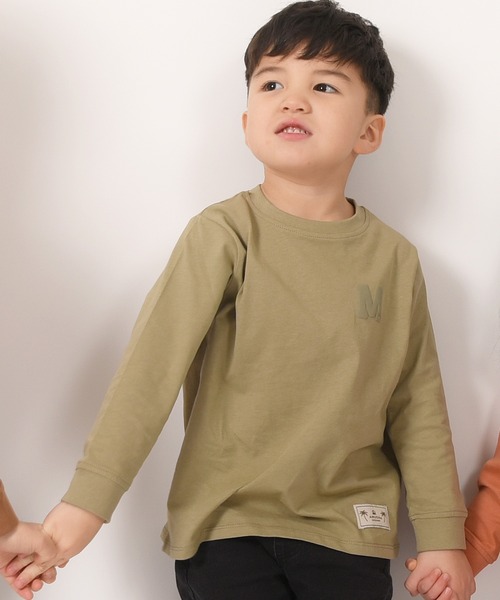 LEAD(リード)の「OCS認証 オーガニックコットン100% ロゴ【イニシャル M】長袖Tシャツ(Tシャツ/カットソー・キッズ・インディゴブルー/マスタード/キャメル/カーキ/コーラル・90/150/100/120/140/130/110)」の2枚目の写真