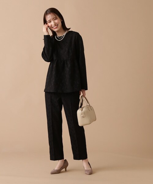 N.（N. Natural Beauty Basic）（エヌエヌナチュラルビューティーベーシック）の「◆ジャガードアンクルテーパードパンツ（スラックス・レディース・ブラック/オフホワイト・MEDIUM）」の4枚目の写真