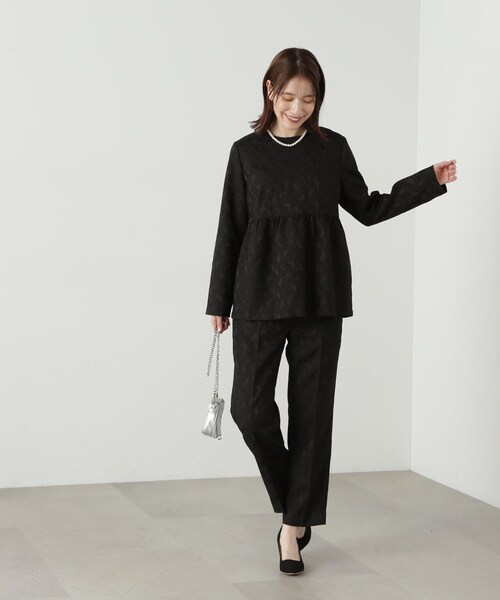 N.（N. Natural Beauty Basic）（エヌエヌナチュラルビューティーベーシック）の「◆ジャガードアンクルテーパードパンツ（スラックス・レディース・ブラック/オフホワイト・MEDIUM）」の12枚目の写真