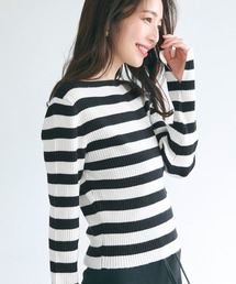 【WEB限定セール】袖スリットボーダーリブニットトップス