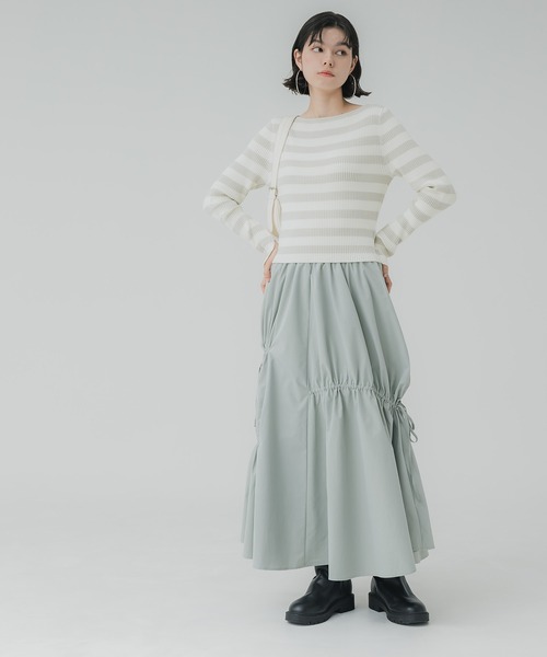 coca（coca）（コカ）の「【WEB限定セール】袖スリットボーダーリブニットトップス（ニット/セーター・レディース・グレー/ブラック・M/L）」の6枚目の写真