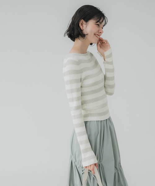 coca（coca）（コカ）の「【WEB限定セール】袖スリットボーダーリブニットトップス（ニット/セーター・レディース・グレー/ブラック・M/L）」の8枚目の写真