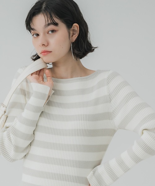 coca（coca）（コカ）の「【WEB限定セール】袖スリットボーダーリブニットトップス（ニット/セーター・レディース・グレー/ブラック・M/L）」の7枚目の写真