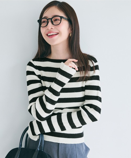 coca（coca）（コカ）の「【WEB限定セール】袖スリットボーダーリブニットトップス（ニット/セーター・レディース・グレー/ブラック・M/L）」の12枚目の写真
