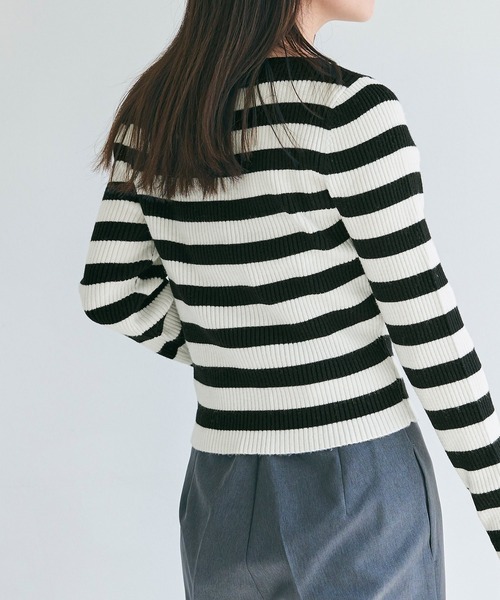 coca（coca）（コカ）の「【WEB限定セール】袖スリットボーダーリブニットトップス（ニット/セーター・レディース・グレー/ブラック・M/L）」の17枚目の写真