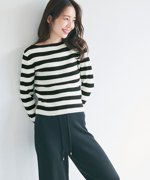 coca（coca）（コカ）の「【WEB限定セール】袖スリットボーダーリブニットトップス（ニット/セーター・レディース・グレー/ブラック・M/L）」の14枚目の写真