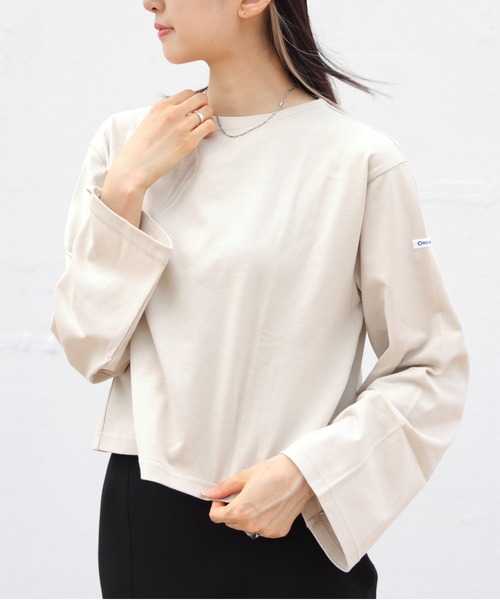 ORCIVAL（オーシバル）の「ORCIVAL/オーシバル　ボートネックロングスリーブショートプルオーバー　ソリッド　BOATNECK LONGSLEEVE SHORT PULLOVER SOLID　OR-0334 BFJ（Tシャツ/カットソー・レディース・ベージュ/ホワイト/ブラック・1）」の3枚目の写真