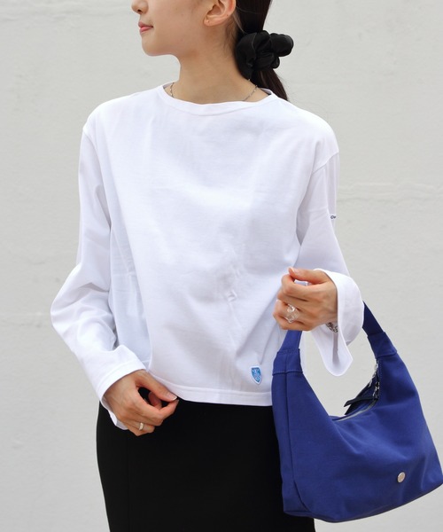 ORCIVAL（オーシバル）の「ORCIVAL/オーシバル　ボートネックロングスリーブショートプルオーバー　ソリッド　BOATNECK LONGSLEEVE SHORT PULLOVER SOLID　OR-0334 BFJ（Tシャツ/カットソー・レディース・ベージュ/ホワイト/ブラック・1）」の2枚目の写真
