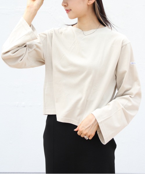 ORCIVAL（オーシバル）の「ORCIVAL/オーシバル　ボートネックロングスリーブショートプルオーバー　ソリッド　BOATNECK LONGSLEEVE SHORT PULLOVER SOLID　OR-0334 BFJ（Tシャツ/カットソー・レディース・ベージュ/ホワイト/ブラック・1）」の14枚目の写真