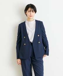 【洗えるセットアップ】リネンライクメランジ カラーレスジャケット